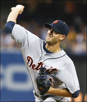 Detroit Tigers starting pitcher Rick Porcello works against the San Diego Padres during the first inning.