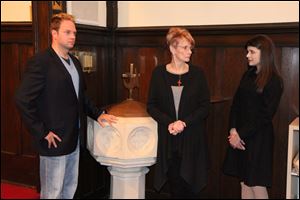 From left, Matthew Kizaur, Barbara Barkan, and Elizabeth Cottle star in ‘Doubt, A Parable.’ 