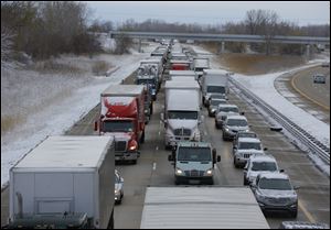 Traffic is backed up on southbound I-75 near Summit Street earlier today.