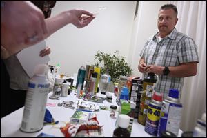 Lt. Shawn Bain, right, answers questions about illegal drugs and their paraphernalia after helping lead a presentation entitled, 
