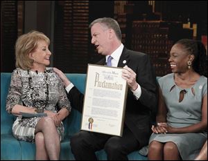 Barbara Walters, left, with New York City Mayor Bill de Blasio and his wife Chirlane McCray on ABC's 