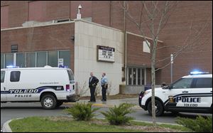 Toledo Police Department officers respond to an alleged bomb threat at Waite High School.