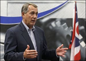 This Monday, May 5, 2014 photo shows House Speaker John Boehner speaking to employees during a tour of the Machintek Corp. plant in Fairfield, Ohio.