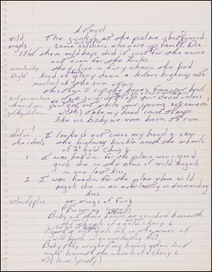 The piece of lined paper with original 'Born To Turn' lyrics is going on display Thursday at Duke University. Floyd Bradley bought the lyrics at Sotheby's auction late last year and is letting Duke display them through the end of June. 