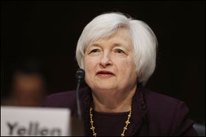 Federal Reserve Chair Janet Yellen testifies about the economy before the Joint Economic Committee of Congress on Capitol Hill in Washington today.