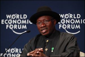 Nigeria President, Goodluck Jonathan, speaks during the World economic forum on Africa in Abuja, Nigeria, Thursday.