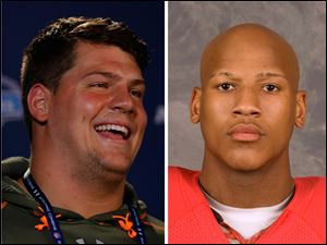 Former Michigan left tackle Taylor Lewan, left, and former Ohio State linebacker Ryan Shazier, right.