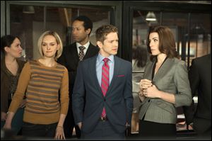 Front row from left,  Jess Weixler, Matt Czuchry, and Julianna Margulies in a scene from 