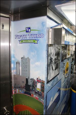 A photo mural of Toledo’s Fifth Third Field graces the interior of the USS Toledo. Some of the crewmen have been to Mud Hens games during visits to the area to speak at schools and attend trainings.