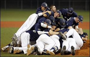 St. John's Jesuit celebrates defeating  St Francis 5-1 during the Three Rivers Athletic Conference baseball championship game.