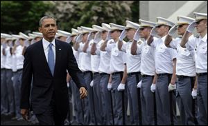 President Obama arrives to deliver the commencement address to the U.S. Military Academy at West Point's Class of 2014 today.