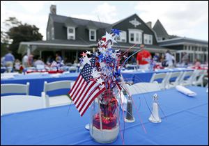 Festive decorations on the tables during the Memorial Day picnic and fireworks at Toledo Country Club.