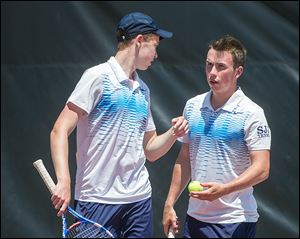Kevin Brown, left, and Ryan Brown of St. John’s Jesuit lost in the doubles championship match of the Division I state tennis tournament Saturday in Columbus.