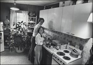 Beth and Frank Luchsinger in their first floor kitchen in the windmill house in June, 1977.