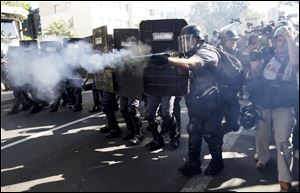 Police fire rubber bullets at protestors in Sao Paulo, Brazil today.