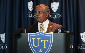 Newly elected interim president of the University of Toledo Dr. Nagi Naganathan speaks after the University of Toledo board of trustees meeting.