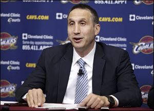 Cleveland Cavaliers new head coach David Blatt speaks to the media during a news conference.
