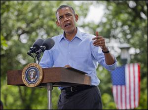 President Barack Obama speaks at Minnehaha Park today in Minneapolis, Minn.