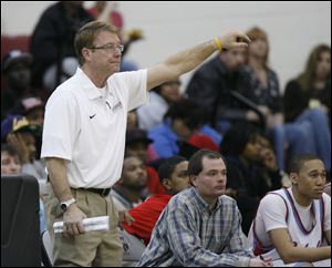 Keith Diebler coaches the Bowsher High School Rebels boys basketball team in December, 2011. Diebler spent two years as an assistant at Bowsher under coach Joe Guerrero between his stints at Upper Sandusky and Genoa. 
