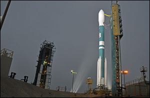 NASA's Orbiting Carbon Observatory-2, is perched atop a United Launch Alliance Delta II rocket, before its launch at the Vandenberg Air Force Base in central California. 