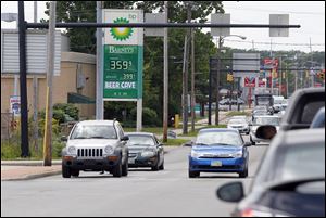 BP on Monroe Street in Sylvania charges $3.59 for a regular gallon of unleaded gas Wednesday. Local gas prices were down more than an average of 30 cents from a month ago, but were rapidly rising.