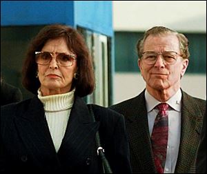Juditha and Louis H. Brown Jr., parents of Nicole Brown Simpson, arrive for the start of closing arguments in the O. J. Simpson wrongful death civil suit in this file photo at Los Angeles County Superior Court in Santa Monica, Calif.