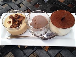 Dessert sampler (panna cotta, chocolate gelato, and tirimasu
