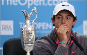 Rory McIlroy attends a press conference after winning the British Open Golf championship Sunday at the Royal Liverpool golf club, Hoylake, England.