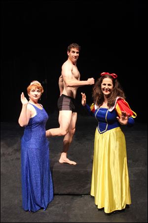 From left, Jennifer Lake as Sonia, Jeffrey Burden as Spike, and Pamela Tomassetti as Masha in the Glacity Theatre Collective’s presentation of ‘‍Vanya and Sonia and Masha and Spike.’