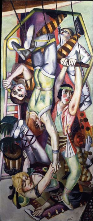 Works in the new show at the Toledo Museum of Art include ‘‍Trapeze,’ oil on canvas, 1923, by Max Beckmann (German, 1884–1950).