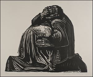 ‘‍The Parents from Krieg (War),’‍ a woodcut, 1922–1923, by Käthe Kollwitz (German, 1876–1945). The work is one of 40 paintings, sculptures, and works on paper from the Toledo museum’s collection in a show opening Friday in Gallery 18.