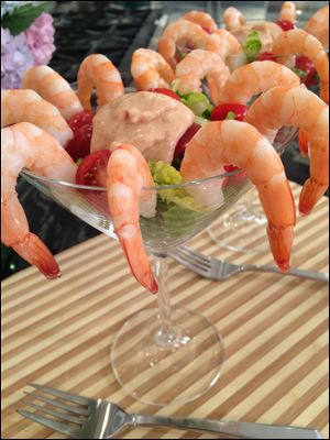 A beautiful serving suggestion for poached shrimp.