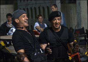Antonio Banderas, left, and Sylvester Stallone on the set of 
