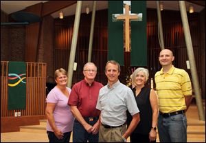 Left to right: Kristen Leverton, Jim Overmyer, Rev. Sam Buehrer, Sandy Hauter, and Luke Lindou.