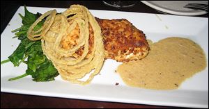 Fresh Halibut pretzel crusted, with wilted spinach, mashed potatoes, & whole grain mustard sauce.  