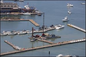 Boats fill up ‘‍B’ dock as work is done on ‘‍A’ and ‘‍C’ docks at Put-in-Bay.