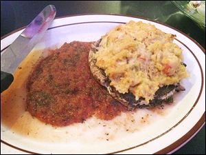 Mushroom Stuffed - portabella mushroom stuffed with lobster and crabmeat/tomato-dill sauce