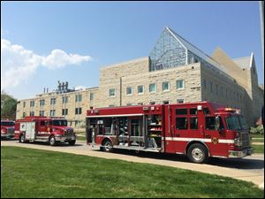 Toledo Fire and Rescue Department on the scene at Wolfe Hall today on the University of Toledo campus.