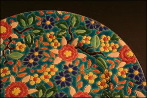 French, 20th century, Longwy Ware plate, after 1930 earthenware, enamels, and glaze.