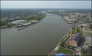 The Maumee River winds through downtown Toledo.