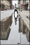 Traveling in a wet downtown