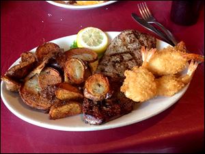 10 oz. sirloin with shrimp from Doc's restaurant in Tontogany.