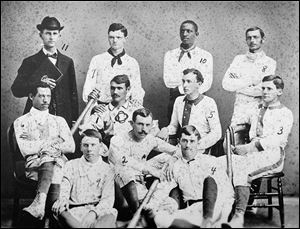 Moses Fleetwood Walker (No. 6, middle row) and his brother Weldy (No. 10), shown on the Oberlin College team, later played major league baseball for Toledo.