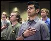 Military enlisteesreceive salutefrom community