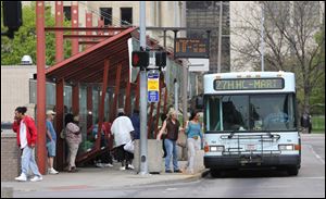 The TARTA bus station on Jackson Street at Huron Street in downtown Toledo. The transit authority has its work cut out for it in efforts to sell a switch in the way it is funded.