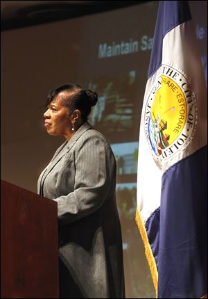 Mayor Paula Hicks-Hudson delivers the Toledo State of the City Address before about 250 people at One SeaGate and those watching via a live Internet stream.