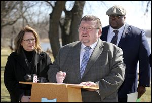 Toledo City Councilman Peter Ujvagi, with Lucas County Commissioner Carol Contrada, and Keith Jordan, director of development for JLJ Vision Outreach, talks about the goal of eradicating Lake Erie algal toxins.
