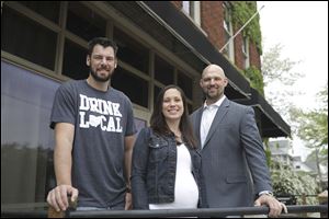 From left, Brandon Fields, Katie Fields, and Chris Morris plan to open a brewpub at 5703 Main St., Sylvania.  The space had been occupied by Treo Restaurant.