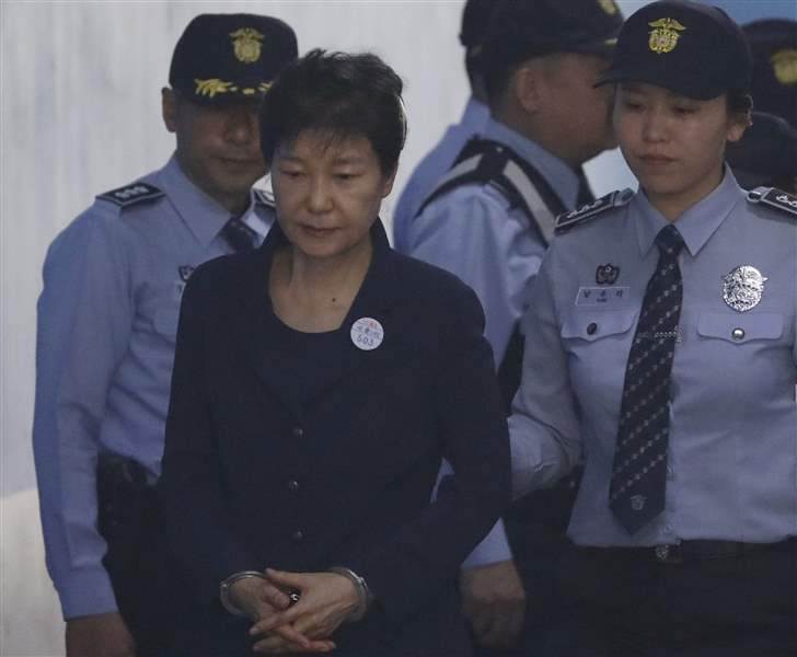 Image result for photos of handcuffed south korean president