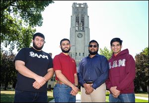 Members of Alpha Lambda Mu, the first national Muslim fraternity, from left to right Jameel Saadeh, Mazzin Elsamaloty, Moaaz Alvi, and Hashir Faheem.